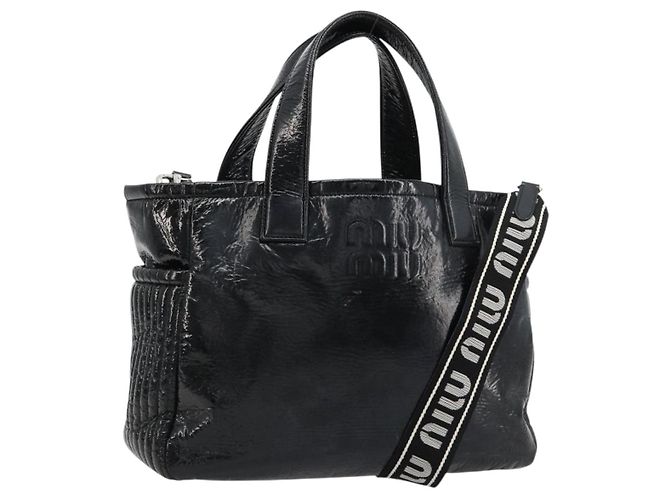 Borsa Miu Miu in pelle vernice 2 modi Nero Argento Auth 182913M