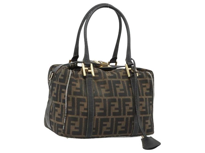 Bolso de Mano FENDI Zucca Canvas Negro Marrón Auténtico 181262 Castaño