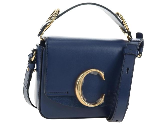 Chloé Chloe Chloe C Handtasche aus Leder 2way Blau Gold Auth 181830M Golden