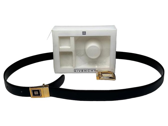 Vintage Givenchy 4G Logo Leather Belt Black Gold