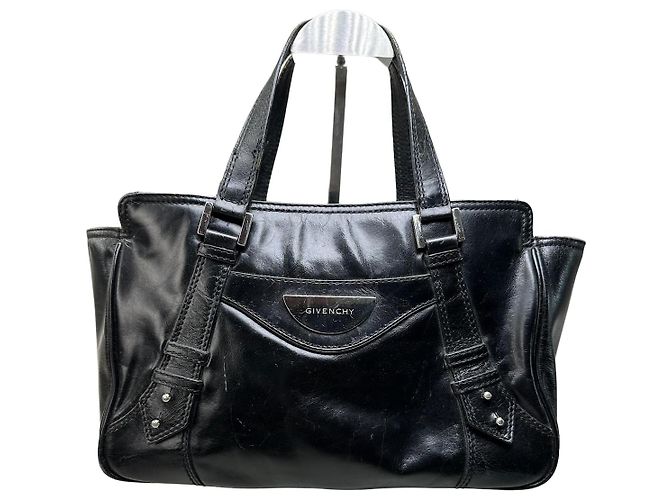 Vintage Givenchy Ledertasche Schwarz Silber