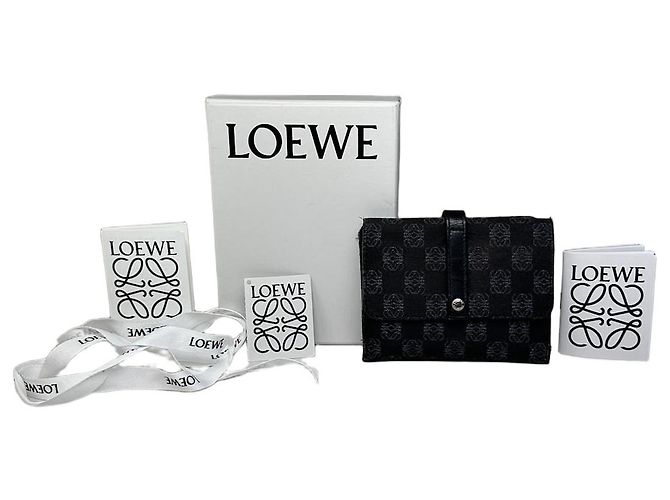 Vintage Loewe Anagram Canvas Wallet Black Silver