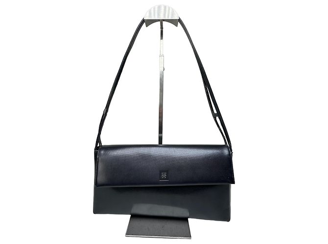 Vintage Givenchy Leather Shoulder Bag Black Silver