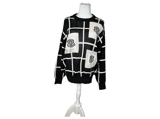Pull en lin et coton vintage Balenciaga Noir Blanc M