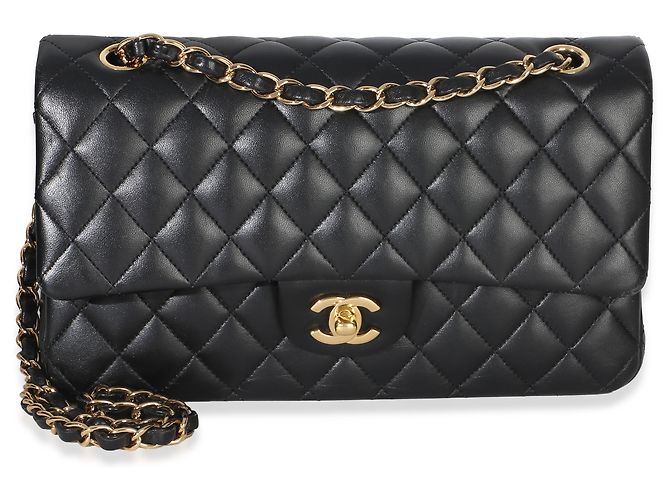 Timeless Borsa Chanel Black Quilted Lambskin Medium Classic Double Flap Nero
