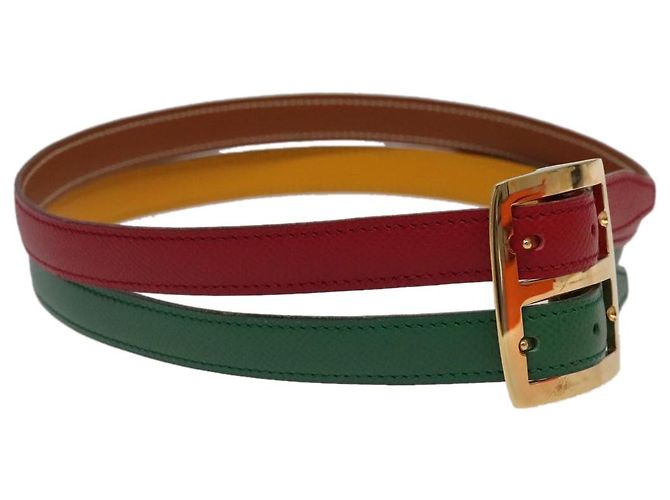 Hermès Cinturón Hermes Doble Hebilla Metal y Cuero Multicolor