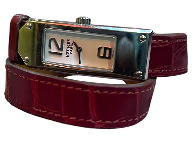 Hermès Double-Strap Bordeaux Leather Watch 