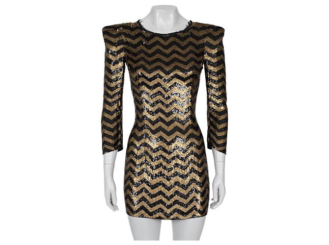 Balmain Striped Sequin Silk Mini Dress - Size S pre-owned