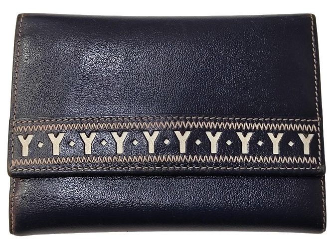 Yves Saint Laurent Saint Laurent Y Monogram Navy Blue Leather Wallet