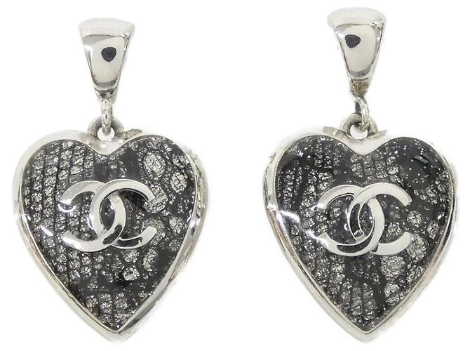 Classique Boucles d'oreilles puces Chanel ABE704 Noir Argenté
