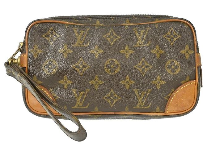 Clutch Louis Vuitton Marly Dragonne Monogram Canvas PM Marrom