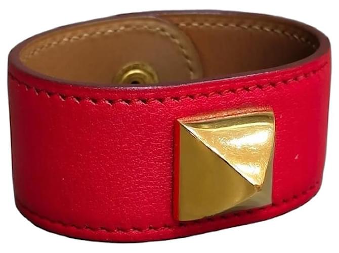 Hermès Collier de Chien Bracciale in pelle rossa con borchia dorata Rosso 