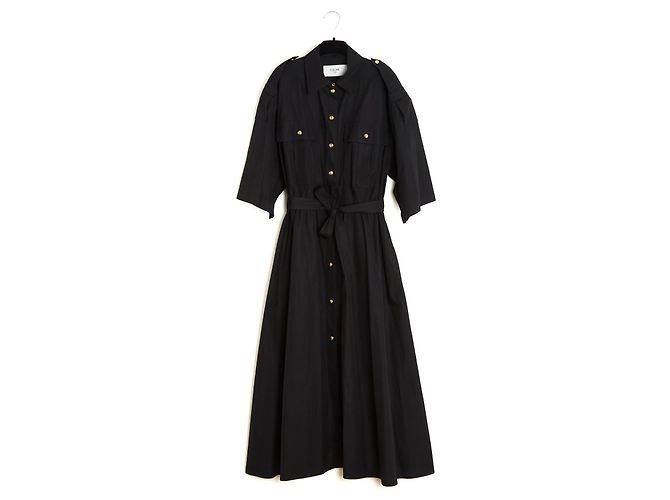Céline Celine Triomphe Safari Maxikleid Schwarz Baumwollpopeline
