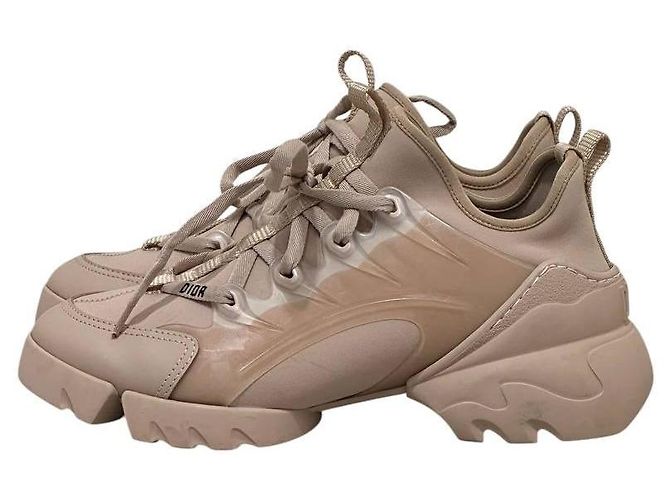 Tênis Dior D-Connect de couro bege e PVC com cadarço sz.37.5 usado