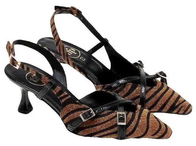 Autre Marque TFP Zebra Print Leather Slingback Heels