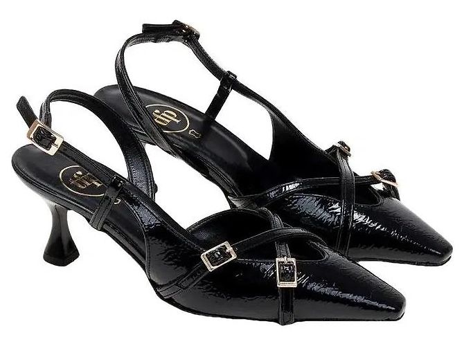 Autre Marque Slingback-Pumps aus schwarzem Lackleder