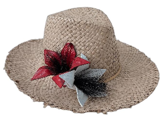Eugenia Kim Strohhut mit Blumenapplikation Rot