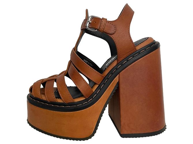 Sandales à talon bloc et plateforme Dsquared2 en cuir cognac