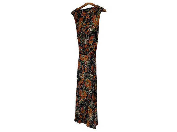 Autre Marque ATLEIN Maxi-Kleid mit Blumenprint und Rüschendetails Schwarz Rot Grün Orange