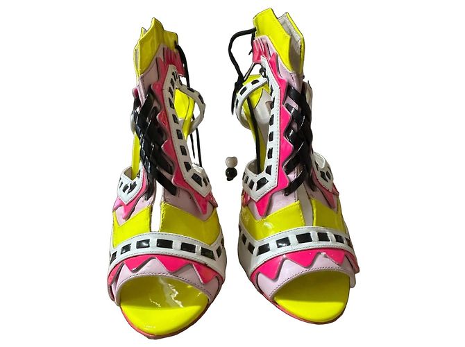 Sophia Webster Sandali con tacco a perline multicolore Nero Rosa Bianco Giallo