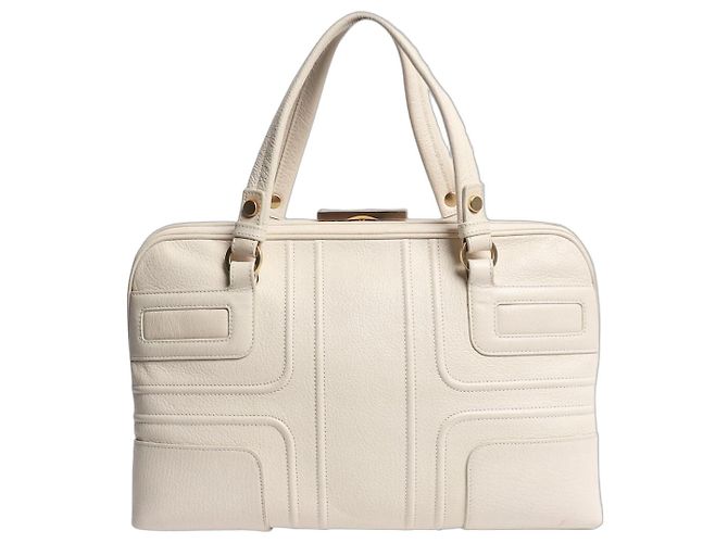 Smythson Bolsa de mão com alça superior em couro marfim Cru