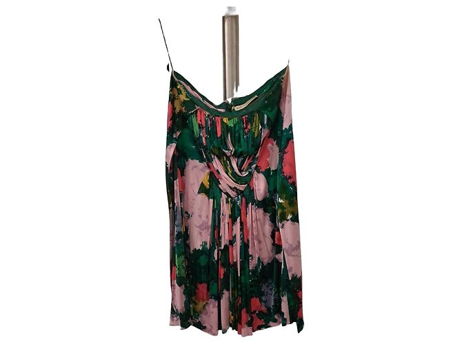 Balenciaga Paris geblümtes Kleid Pink Grün Gelb