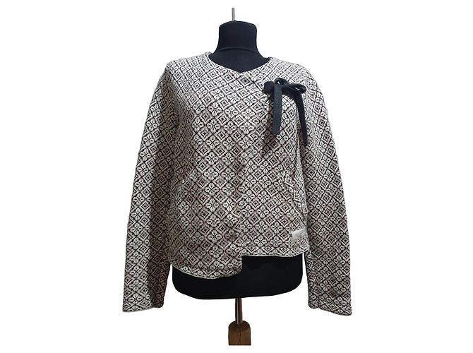 Odd Molly gemusterte Strickjacke Braun Schwarz Pink Weiß 