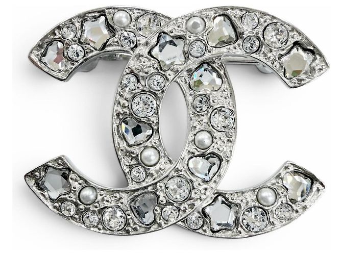 Spilla Chanel in strass argento