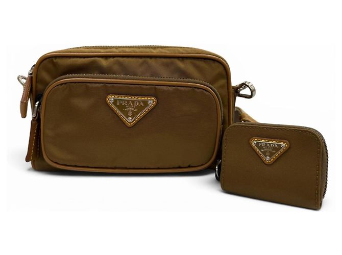 Bolso de hombro de nylon y cuero Prada 2VH172 Castaño