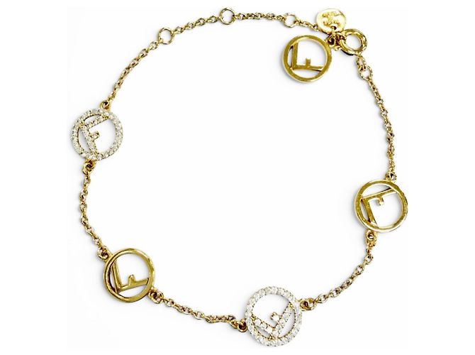 Fendi Gold Charm Armband mit Strasssteinen Golden