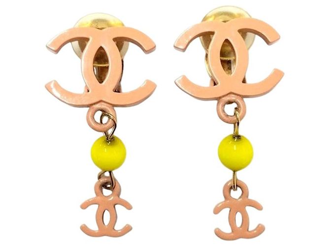 Chanel Coco Mark 03S Clip-Ohrringe Pink Gelb