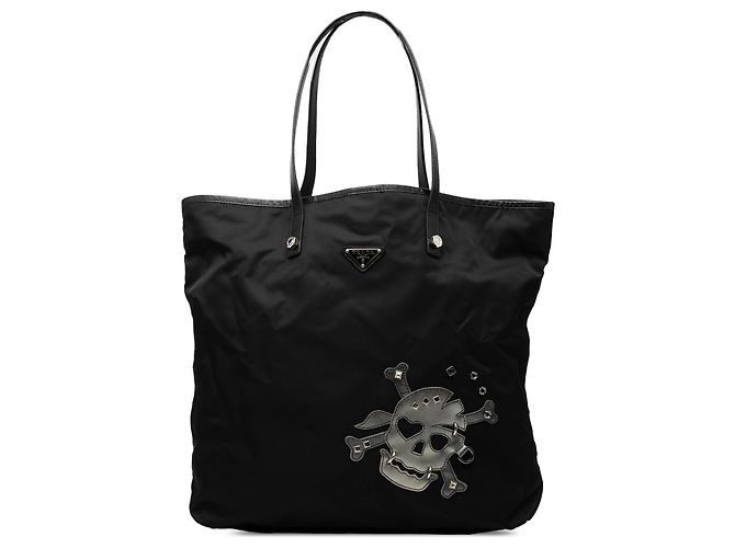 Prada Black Tessuto Skull Tote Schwarz