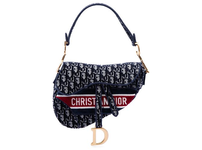 Sac Saddle en velours brodé Blue Oblique de Dior Bleu Bleu Marine
