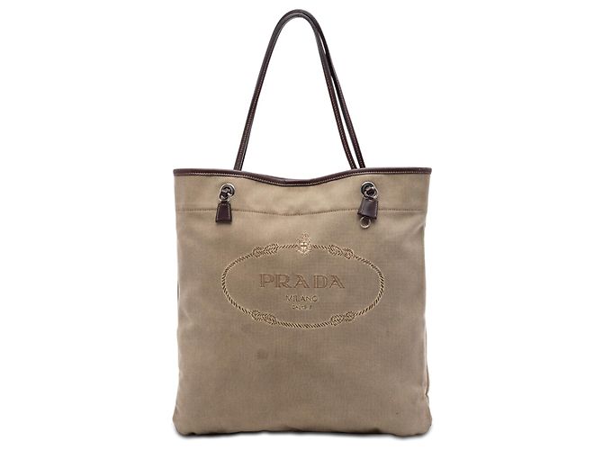 Tote de lona canapa marrón con logotipo Prada Castaño Marrón claro