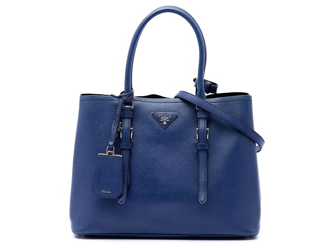 Sac cabas convertible Prada Blue Saffiano Soft Shopping Bleu