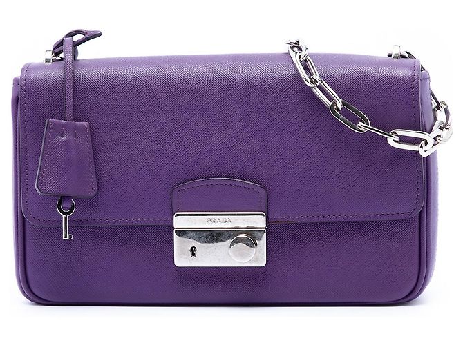 Bolsa Transversal Prada Purple Saffiano Sound Lock Roxo