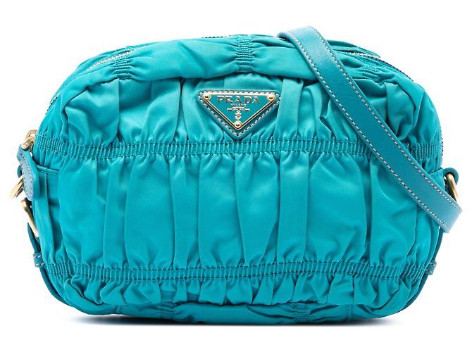 Prada Blue Tessuto Gaufre Umhängetasche Blau