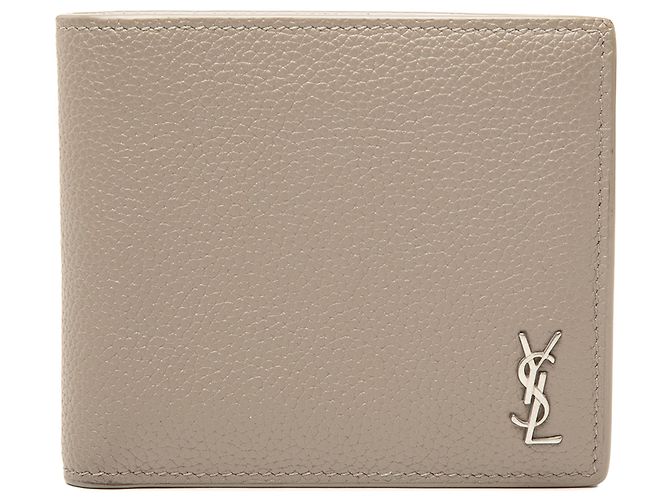 Saint Laurent Beige Grained Leather Tiny Cassandre Bifold Wallet