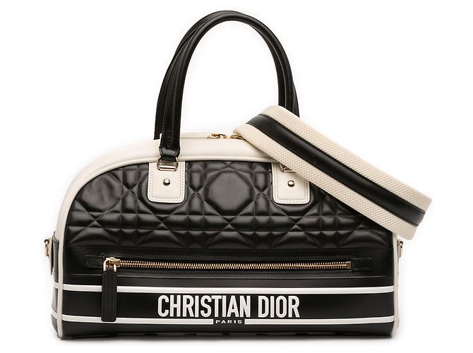 Sac bowling Cannage Dior Vibe en cuir noir, taille Medium