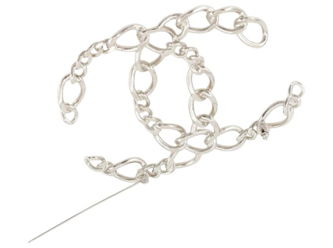 Chanel Silberne CC Messing Durchbruch-Kettenbrosche