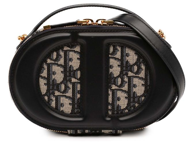 Bolsa de câmera CD Oval em couro preto e canvas Oblique Dior