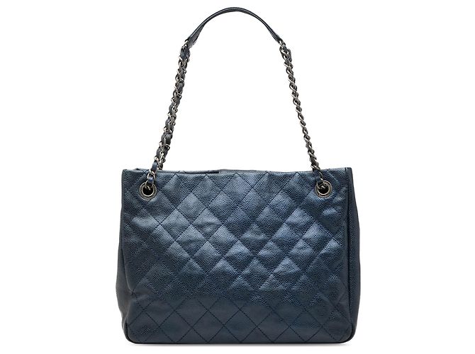 Chanel Blue Medium Caviar Iridescent Chic Shopping Tote Blau Marineblau