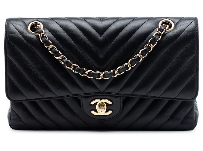 Chanel Black Medium Classic Chevron Lambskin Double Flap Nero
