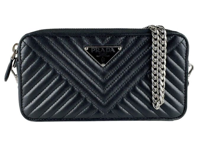 Borsa a tracolla in pelle nera Prada Nero