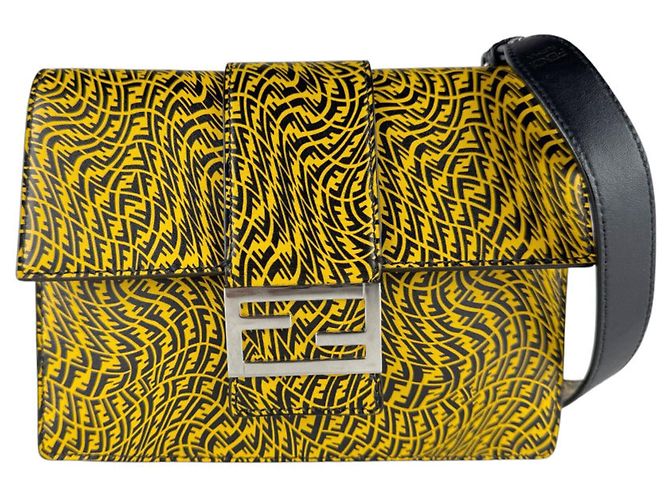 Borsa a tracolla in pelle nera e gialla Fendi Nero Giallo