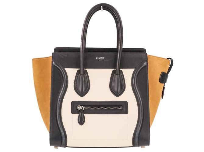 Céline Sac cabas Celine Luggage Micro Shopper Noir Blanc Beige