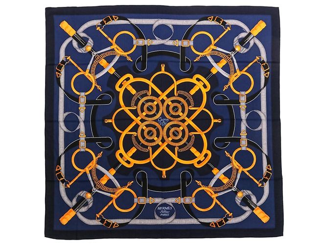Hermès Sciarpa in seta e cashmere Hermes Eperon d'Or Carre 140 Blu navy