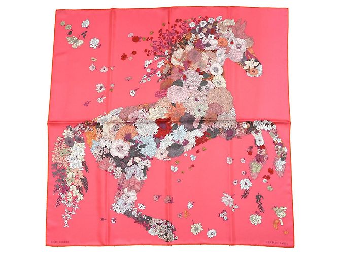 Lenço Hermès Robe Légère 90 cm Seda Rosa Marrom Branco Vermelho Dourado Cinza