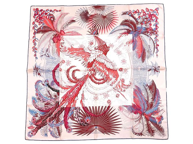 Pañuelo de seda Hermès Mythiques Phoenix 90 cm - Rosa Blanco Roja Azul Coral