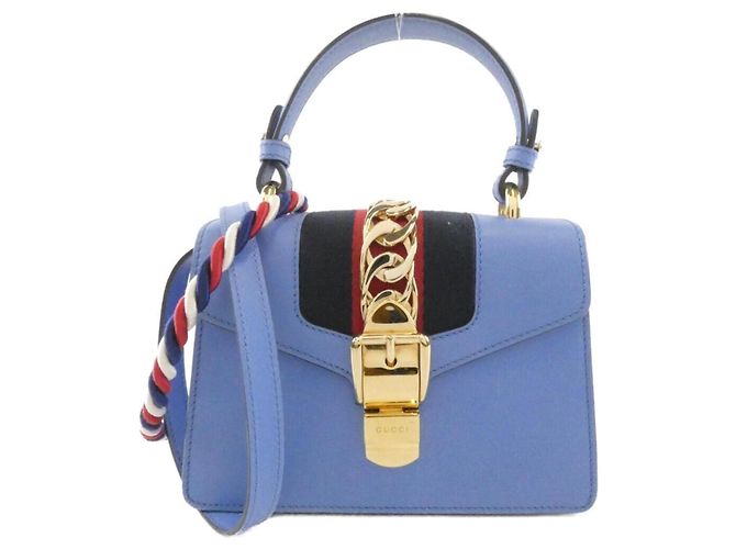 Bolsa Gucci Sylvie em couro azul claro